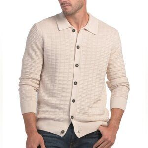 NEW CHRISTIAN LACROIX SZ L Checkered Knit Button Down Cardigan Sweater Wht Sand